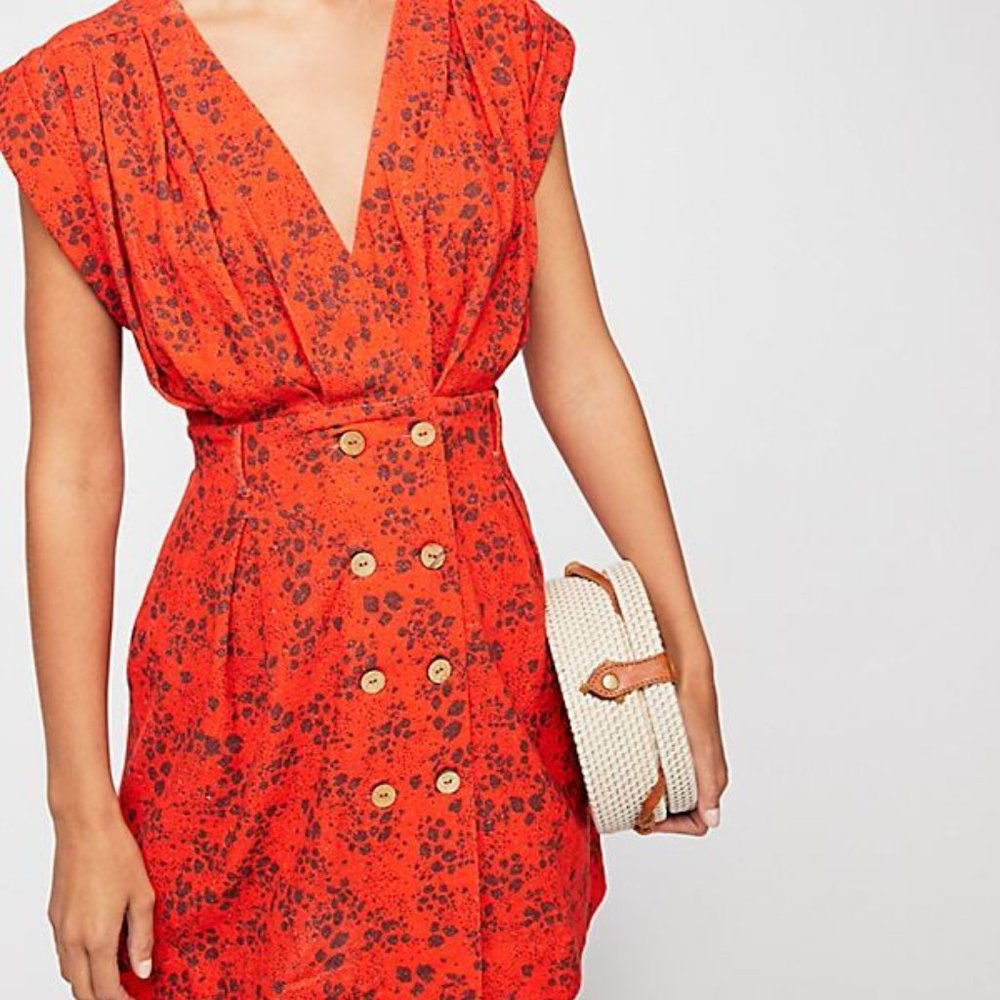 NWT Free People Into Town Red Printed Mini Dress - Picture 1 of 5
